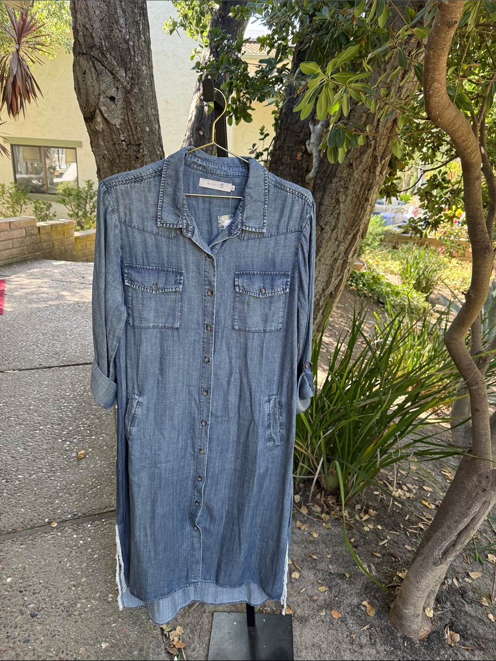 Denim Button-Front Midi Shirt Dress - Blue